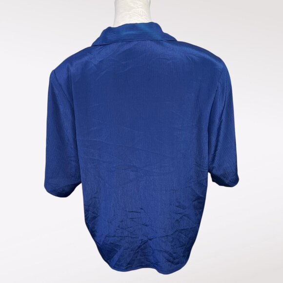 Vintage Petite by Elite Short Sleeve Button Down Shirt Shoulder Pads Medium - Picture 5 of 9